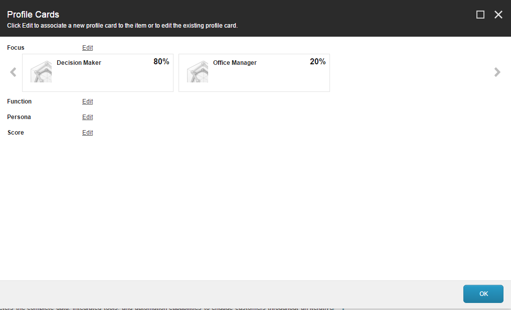 The updated Profile Cards dialog box.
