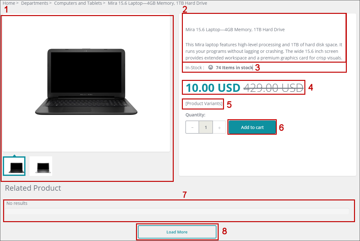 Commerce Product Detail page as seen in the Experience Editor.
