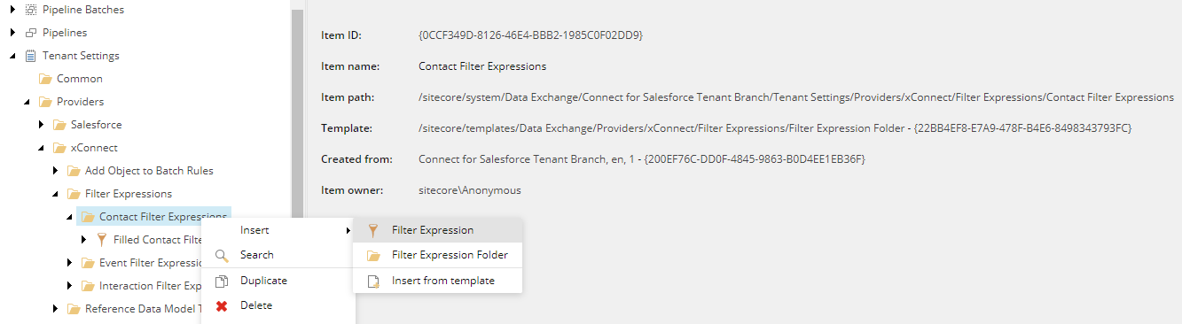 Insert filter expression