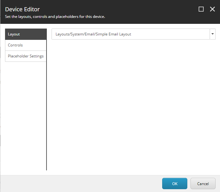 The Device Editor showing where to select the layout you created in the drop-down menu on the Layout tab.