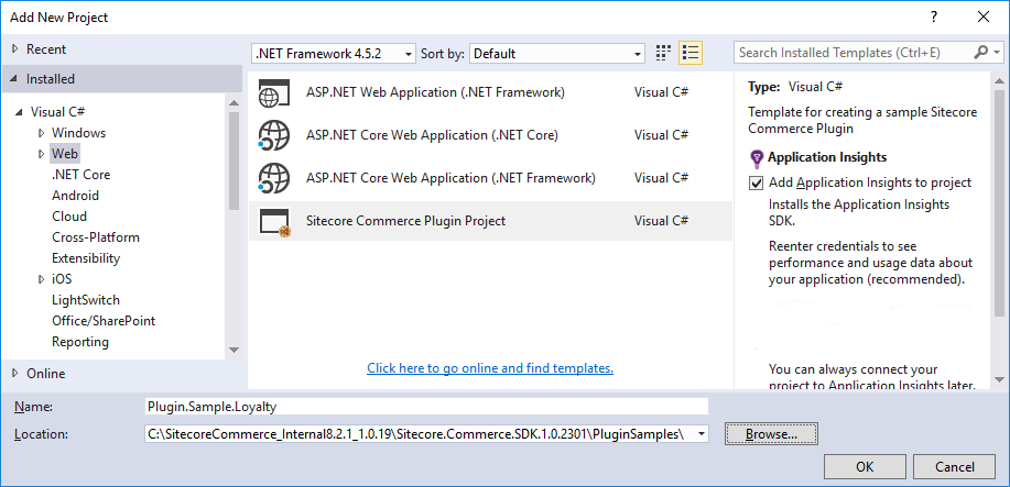 Add New Project dialog where you can add your new plugin