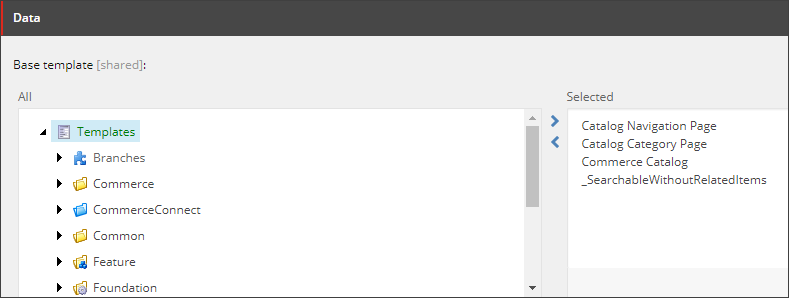 Data section of the Catalog Navigation Page template.