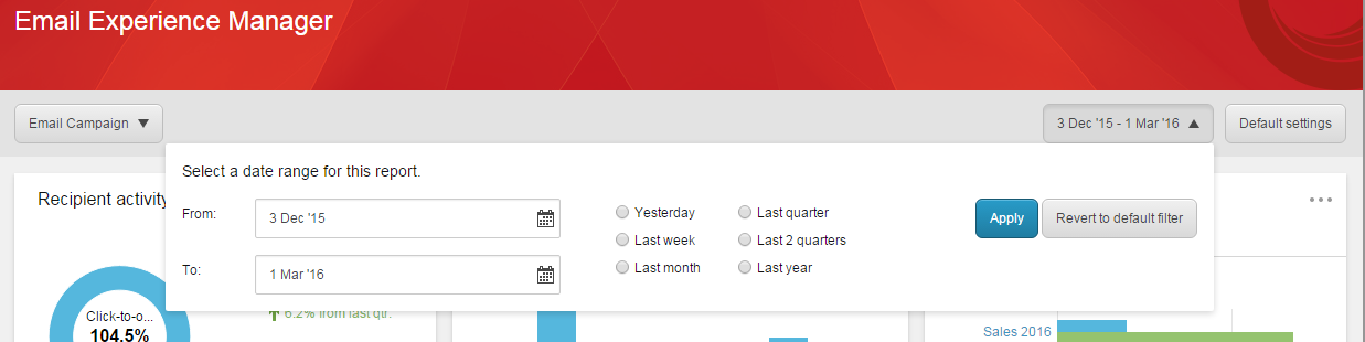 Email Experience Manager showing how to set the email channel performance range.
