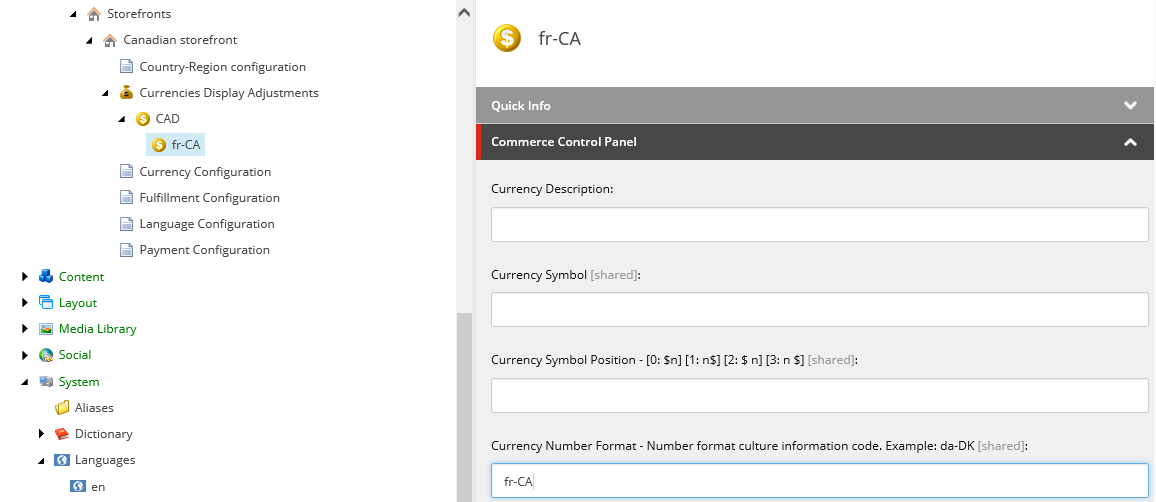 Example of number format in currency configuration in Currencies Display Adjustments.