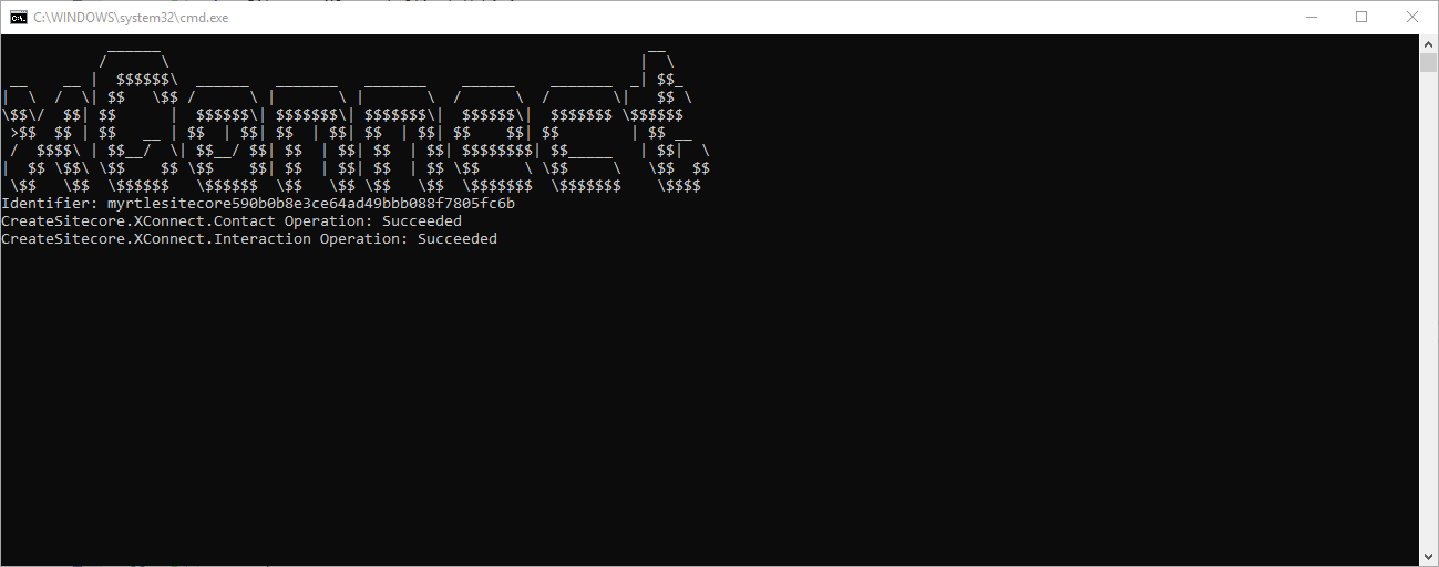 A terminal with the contact and interaction event details in the app output.