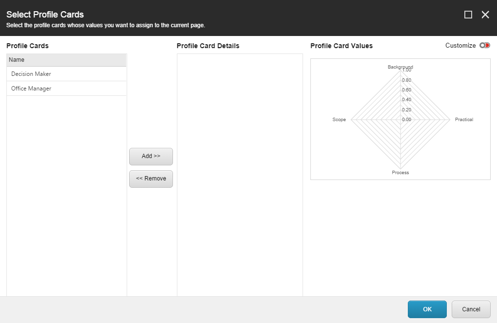 Select Profile Card dialog box with the Multiple Authoring Selection setting.