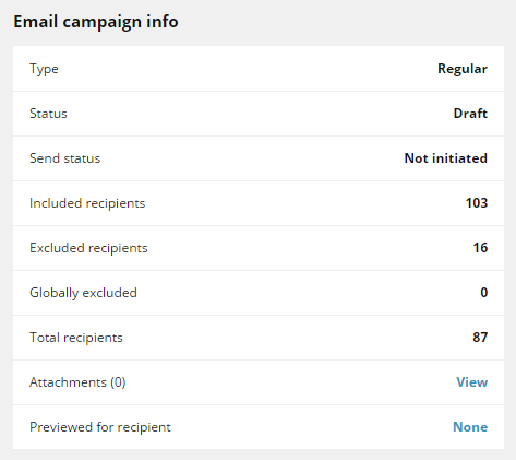 Email campaign info window.