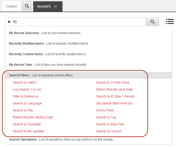 The Search Filters section on the Search tab.